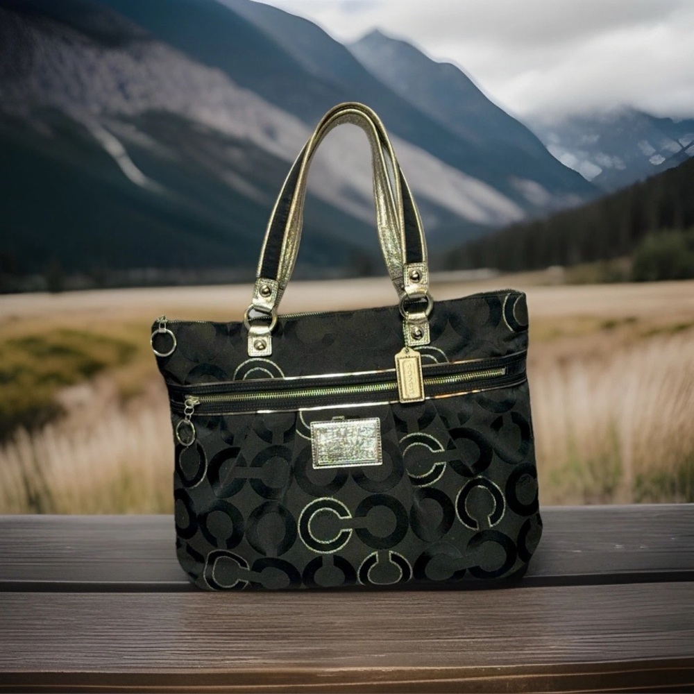 Coach Poppy Y2K Black Canvas with Silver Lurex Threading Accents XL Shoulder Bag